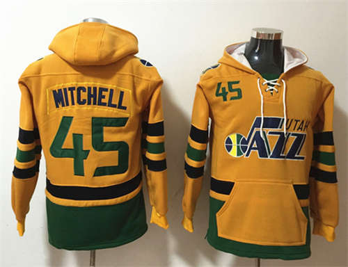 Utah Jazz #45 Donovan Mitchell Yellow Lace-Up Pullover Hoodie